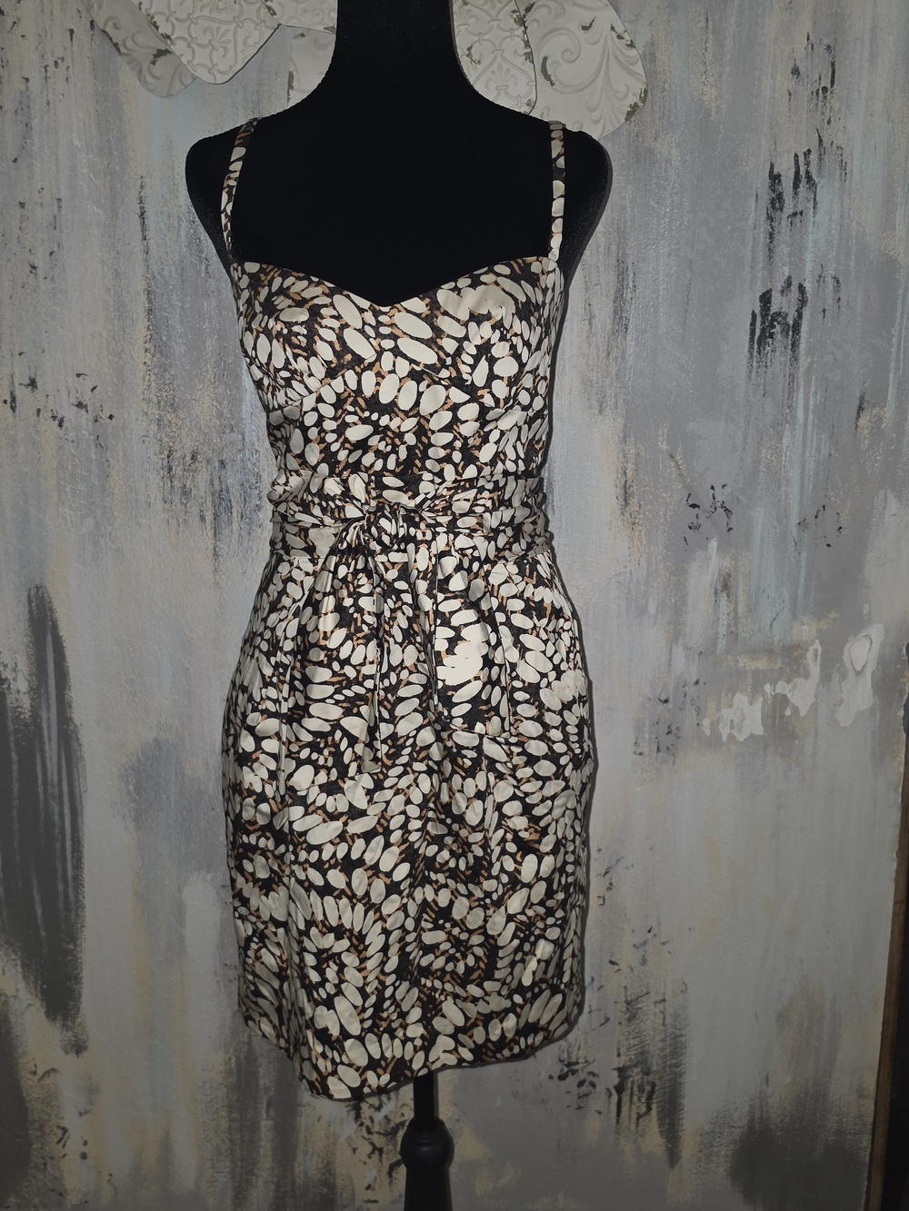 Cynthia Steffe Brown and Cream Floral Tie-Waist Mini Party Or Casual Dress
